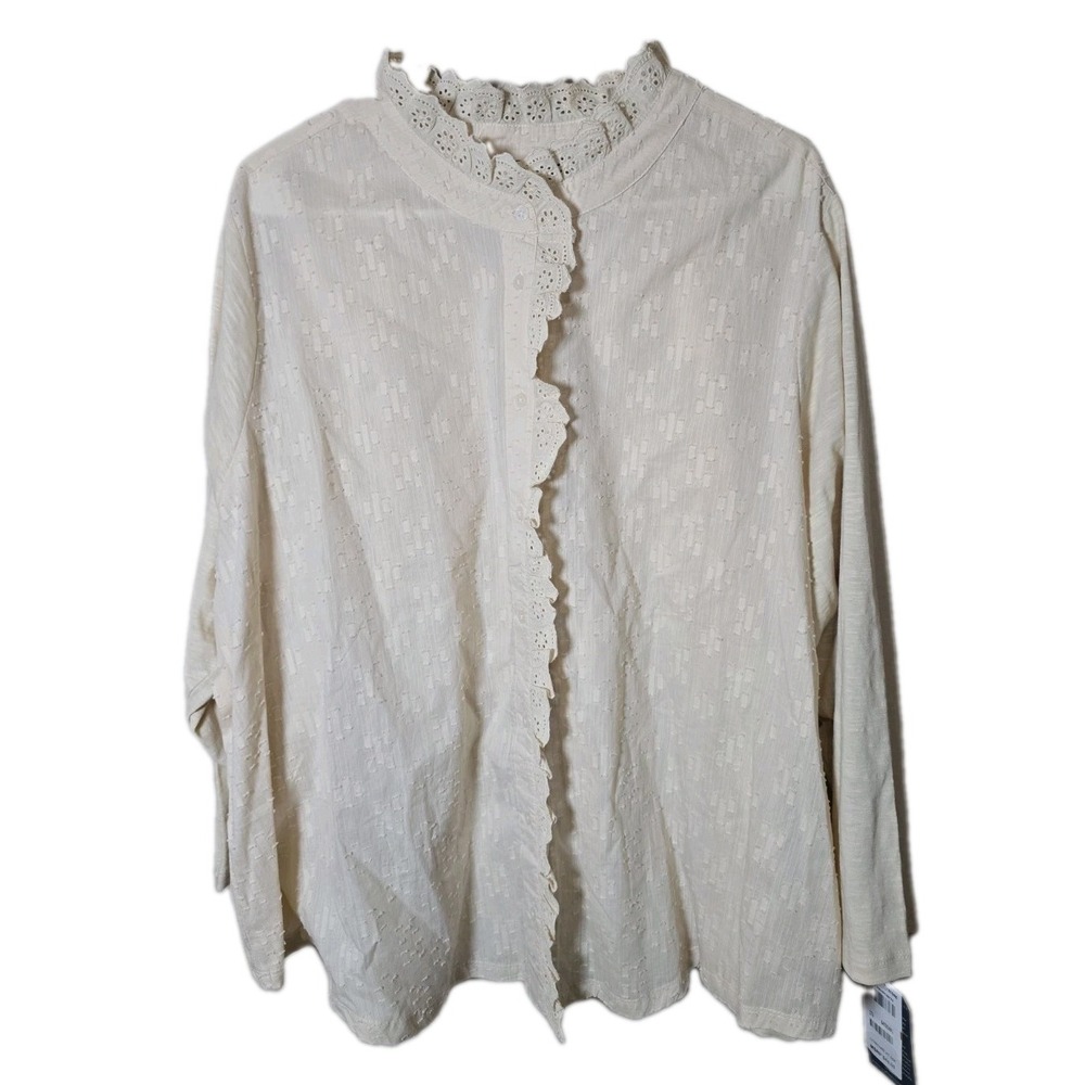 Democracy Women's Plus Size 3x Stone Tunic Top Blouse Shirt Eyelet Textured t70